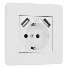 Комплект розетки с заземлением и шторками + 2 USB и рамкой однопостовой белый пластик Arte Milano SET16-1-47-1 white
