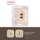Розетка USB 2.1А+1А Arte Milano 205.46-1.shampan am