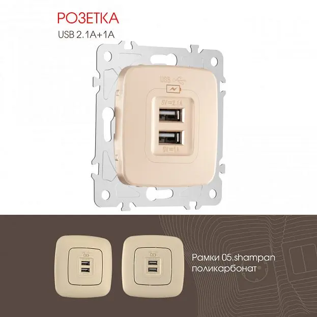 Розетка USB 2.1А+1А Arte Milano 205.46-1.shampan am