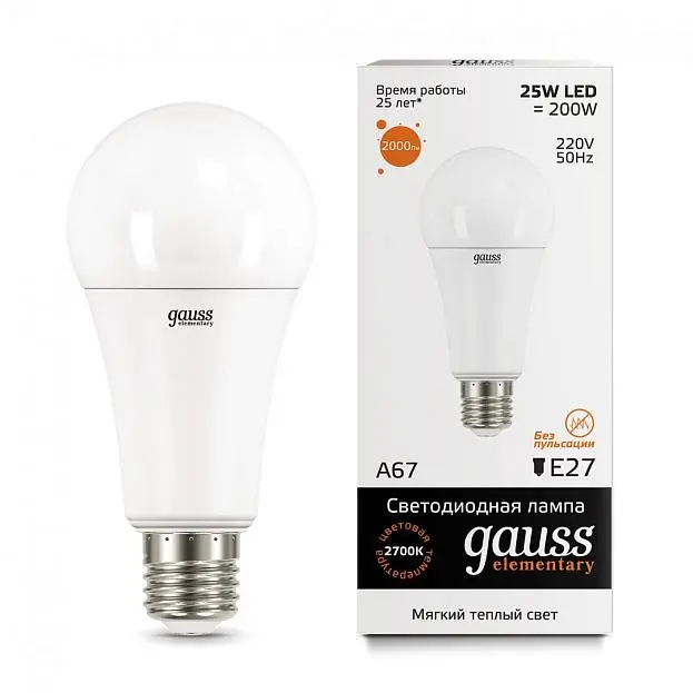 Лампа Gauss 73215 E27 25W 2700K груша матовая Elementary Лампа Gauss 73215 E27 25W 2700K груша матовая Elementary