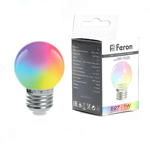 Лампа светодиодная Шар матовый E27 3W 230V RGB Feron 38127 LB-371