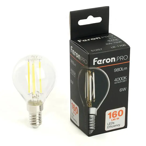 Лампа светодиодная Шарик E14 980LM 6W 175-265V 4000K Feron 51257 LB-1706 Лампа светодиодная Шарик E14 980LM 6W 175-265V 4000K Feron 51257 LB-1706