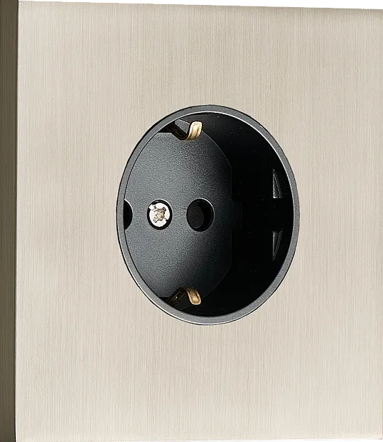 Розетка Schuko с заземлением, со шторками 16A 250 В~ , никель, Donel DT188NB N96