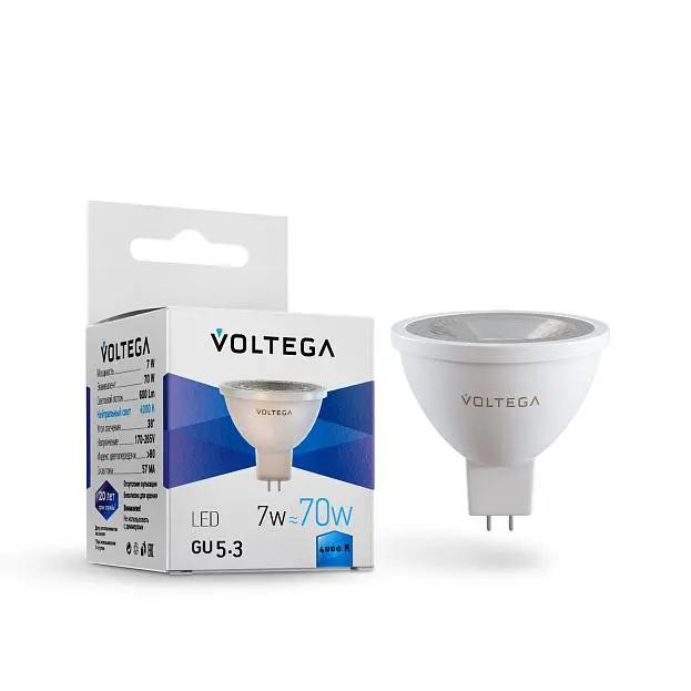 Светодиодная лампа Voltega 7063 Simple MR16 7W 4000K 38° GU5.3 VG2-S1GU5.3cold7W Светодиодная лампа Voltega 7063 Simple MR16 7W 4000K 38° GU5.3 VG2-S1GU5.3cold7W