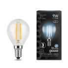 Лампа Gauss 105801209 филаментная E14 9W 4100К шар прозрачный Filament Globe