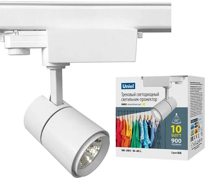 Трековый светильник Uniel ULB-T52-10W/3000K/H WHITE Трековый светильник Uniel ULB-T52-10W/3000K/H WHITE