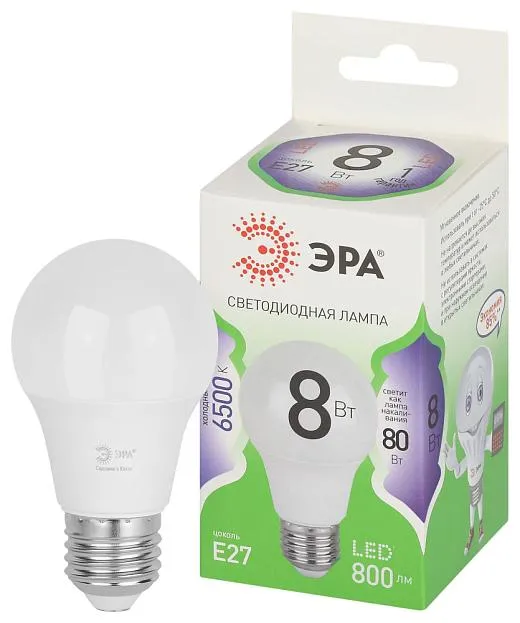 Лампочка светодиодная ЭРА LED A60-8W-865-E27 GL