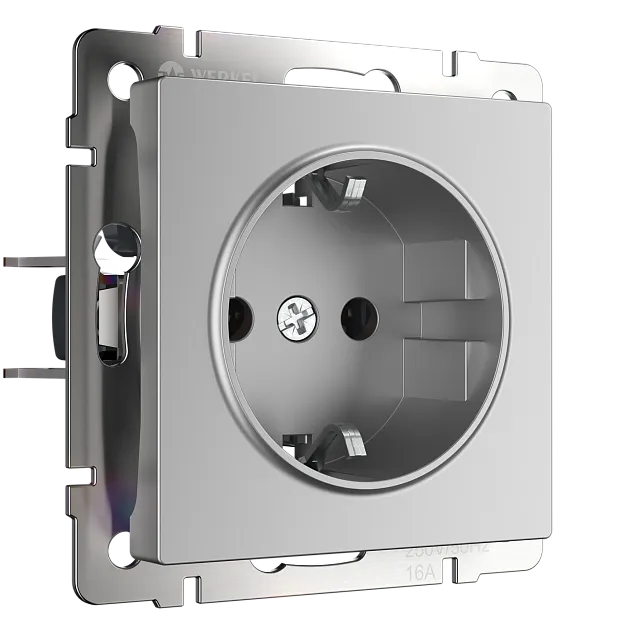 розетка с заземлением и шторками Werkel W1171106 Встраиваемые механизмы серебряные a050891
