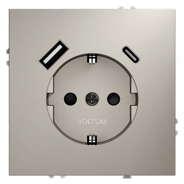 Розетка встраиваемая Voltum VLS040503 S70 с заземлением и защитными шторками, 16А, с USB, A+С, (кашемир) Розетка встраиваемая Voltum VLS040503 S70 с заземлением и защитными шторками, 16А, с USB, A+С, (кашемир)