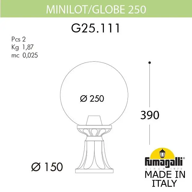 Ландшафтный фонарь FUMAGALLI MINILOT/G250. G25.111.000.VYF1R Ландшафтный фонарь FUMAGALLI MINILOT/G250. G25.111.000.VYF1R