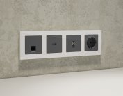 Комплект механизма компьютерной розетки RJ-45 (8P8C) CAT6A экранированной с автоматической защитной шторкой ALFA Антрацит серый Volt MA662005 QUANT