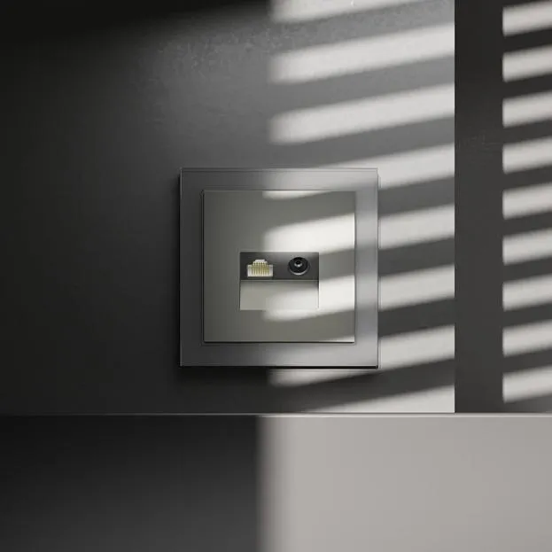 Розетка телевизионная встраиваемая TV+RJ45 кат. 6, (сталь) Voltum VLS060705 S70