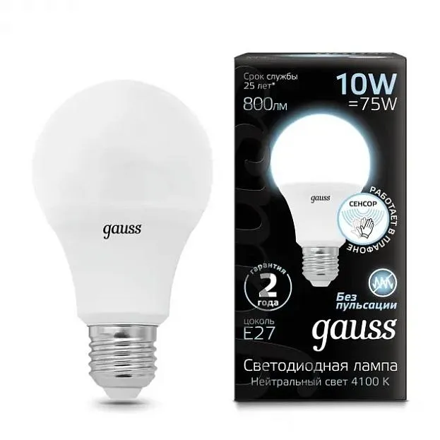 Лампа Gauss 102502210 LED A60 E27 10W 4100K груша матовая Лампа Gauss 102502210 LED A60 E27 10W 4100K груша матовая