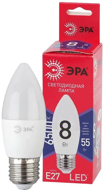 Лампочка светодиодная ЭРА LED B35-8W-865-E27 R