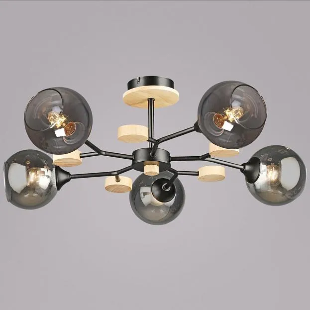 Потолочная люстра Reluce 06780-0.3-05 BK+WOOD Потолочная люстра Reluce 06780-0.3-05 BK+WOOD