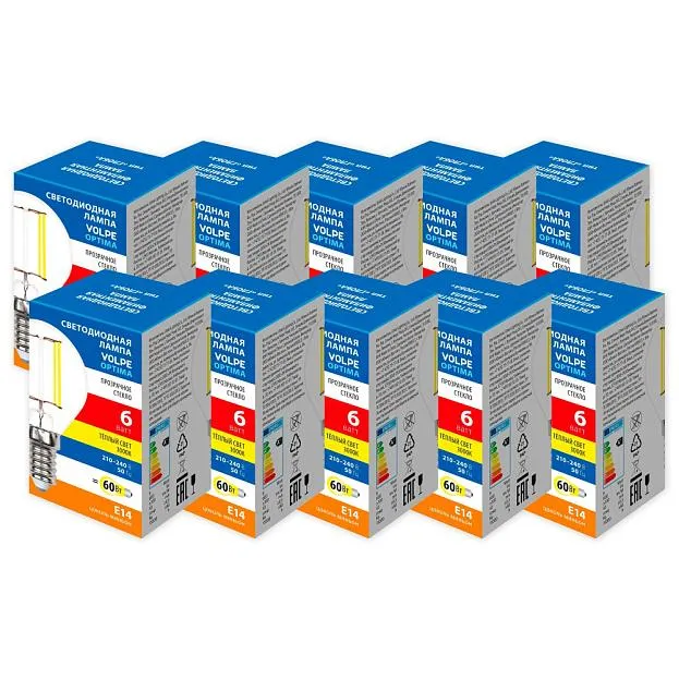 Лампочка светодиодная Volpe LED-G45-6W/3000K/E14/CL/SLF Набор из 10штук Optima Филамен