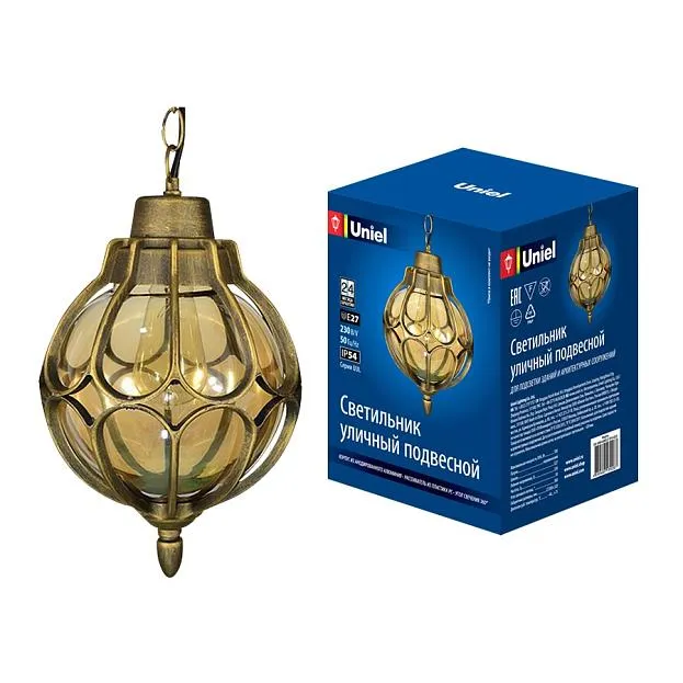 Уличный светильник подвесной Uniel UUL-H90A 60W/E27 IP54 GOLD Уличный светильник подвесной Uniel UUL-H90A 60W/E27 IP54 GOLD