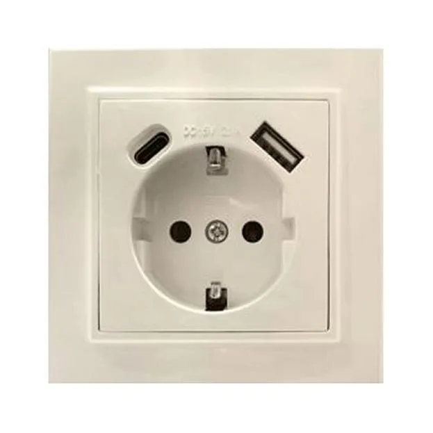 Розетка 1-местная с/з Stekker 50077, PST16-9016-02, 250В, 16А с USB+ type C, серия Эрна, слоновая кость Розетка 1-местная с/з Stekker 50077, PST16-9016-02, 250В, 16А с USB+ type C, серия Эрна, слоновая кость