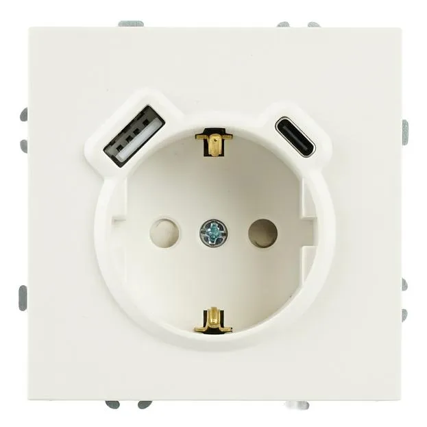 Розетка 1-местная з/ш с/з 16А + USB + Type C (механизм), 250В, 20W, серия Эмили, белый фарфор, soft-touch Stekker 50217 RST16-5119-01