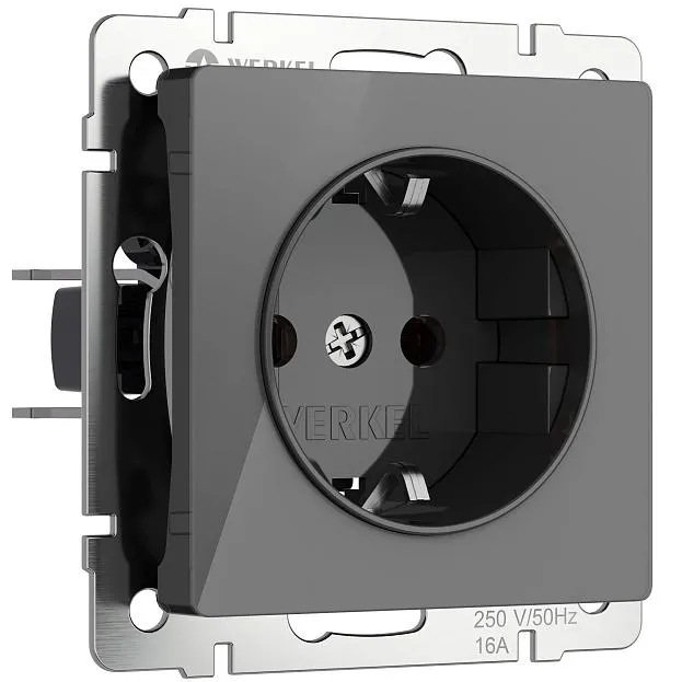 Розетка с заземлением и шторками (графит акрил) Werkel W1171144 a064091