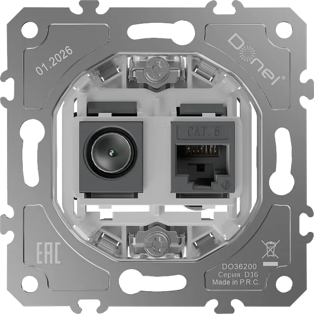 Механизм розетки RJ45/TV cat.6,ClassE-8/0-2400 МГц, Donel DO36200 D16