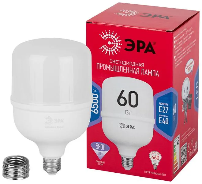 Лампочка светодиодная ЭРА LED POWER T120-60W-6500-E27/E40 R