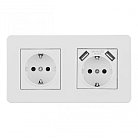 Розетка двойная (двухпостовая) c заземление и шторками + 2USB белая с рамкой Arte Milano SET16-2-47-1-40-1 white