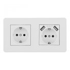 Розетка двойная (двухпостовая) c заземление и шторками + 2USB белая с рамкой Arte Milano SET16-2-47-1-40-1 white