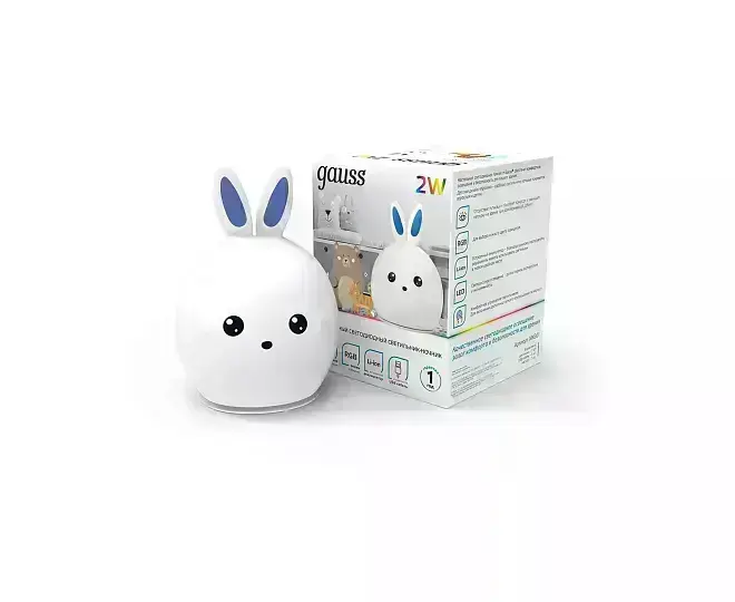 Настольный светодиодный детский ночник 2W RGB, Li-ion, USB кабель , кролик 1/10/40 Gauss NN301 Настольный светодиодный детский ночник 2W RGB, Li-ion, USB кабель , кролик 1/10/40 Gauss NN301