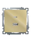 Розетка 2-местная USB + type C (механизм), 250В, 3А, max 20W,  Stekker 50053, GLS10-7116-08, серия Катрин, золото