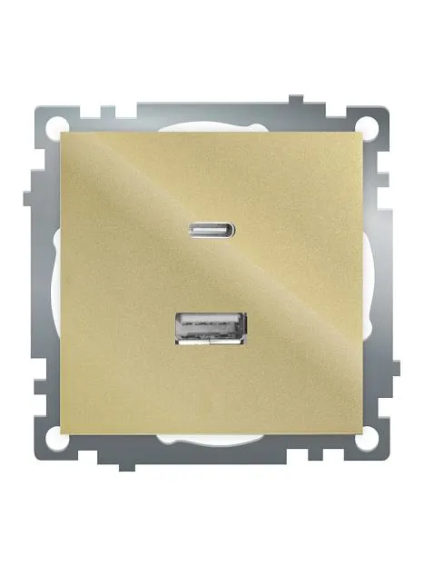 Розетка 2-местная USB + type C (механизм), 250В, 3А, max 20W, Stekker 50053, GLS10-7116-08, серия Катрин, золото Розетка 2-местная USB + type C (механизм), 250В, 3А, max 20W, Stekker 50053, GLS10-7116-08, серия Катрин, золото