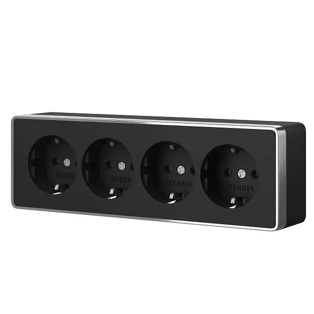 Розетка на 4 поста с заземлением Werkel W5072258 Накладные механизмы Gallant черный/хром a071254 Розетка на 4 поста с заземлением Werkel W5072258 Накладные механизмы Gallant черный/хром a071254