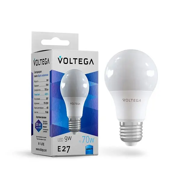 Светодиодная лампа Voltega 8443 Simple A60 9W 4000K E27 VG2-A2E27cold9W Светодиодная лампа Voltega 8443 Simple A60 9W 4000K E27 VG2-A2E27cold9W