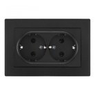 Розетка двойная с заземлением и шторками черная с рамкой Arte Milano SET06-double-40-2 black