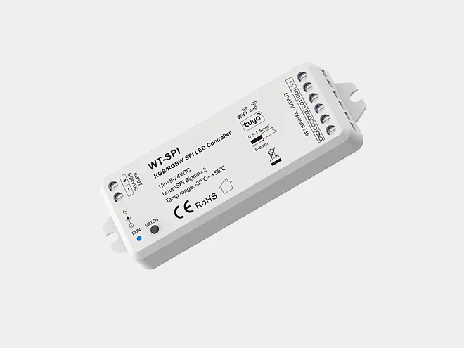Контроллер для адресных светодиодных лент и модулей SPI с управлением WI-FI Tuya SWG WT-SPI 2,4G Контроллер для адресных светодиодных лент и модулей SPI с управлением WI-FI Tuya SWG WT-SPI 2,4G