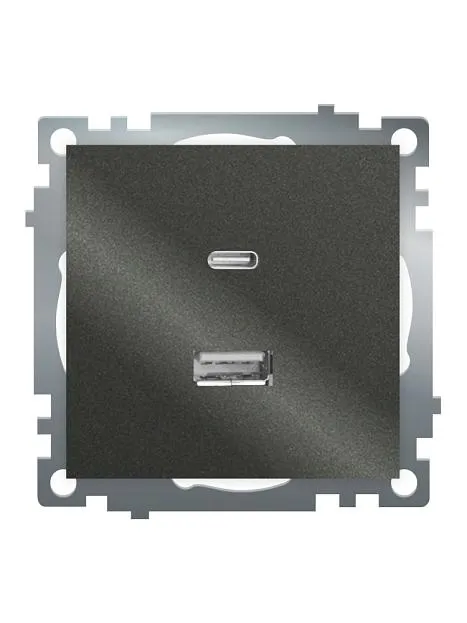 Розетка 2-местная USB + type C (механизм), 250В, 3А, max 20W, серия Катрин, графит, GLS10-7116-06 Stekker 50052Розетка 2-местная USB + type C (механизм), 250В, 3А, max 20W, серия Катрин, графит, GLS10-7116-06 Розетка 2-местная USB + type C (механизм), 250В, 3А, max 20W, серия Катрин, графит, GLS10-7116-06 Stekker 50052Розетка 2-местная USB + type C (механизм), 250В, 3А, max 20W, серия Катрин, графит, GLS10-7116-06