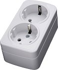 Розетка накладная 2-местная с/з STEKKER 39034 PST16-502-20, пластик АВS, 250В, 16А, IP20 Basic, белый