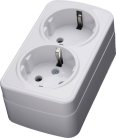 Розетка накладная 2-местная с/з STEKKER 39034 PST16-502-20, пластик АВS, 250В, 16А, IP20 Basic, белый