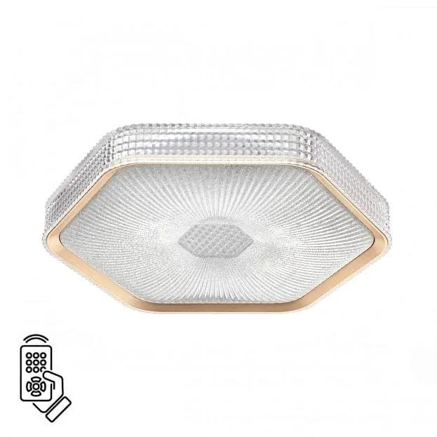 Светильник металл/пластик/прозрачный/золотистый LED 48Вт 3000-4000-6000K 425х385 IP20 пульт ДУ Sonex 7746/48L SPARKS