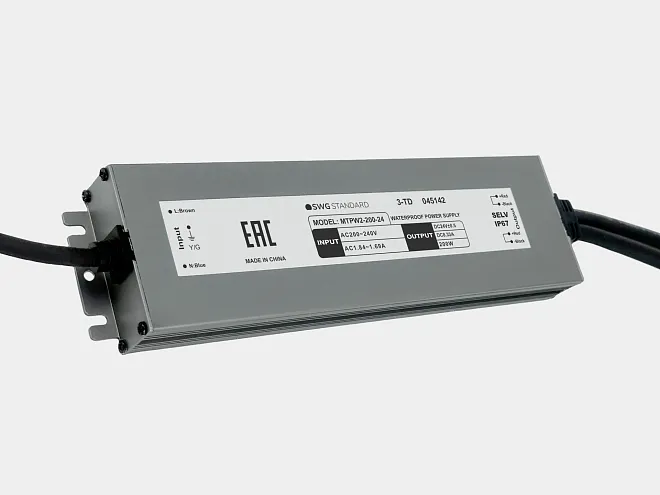 Блок питания для светодиодных лент 200 W Влагозащитный, 24 V, SWG MTPW2-200-24 00-00045142 Блок питания для светодиодных лент 200 W Влагозащитный, 24 V, SWG MTPW2-200-24 00-00045142