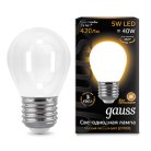 Лампа Gauss 105202105 филаментная E27 5W 2700К шар матовый Filament Globe