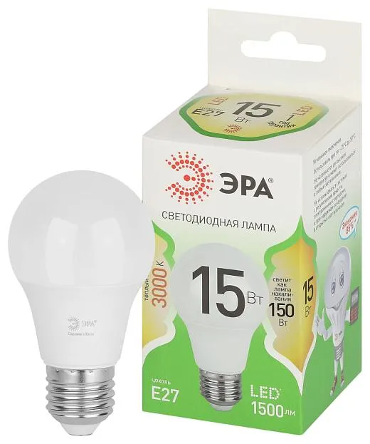 Лампочка светодиодная ЭРА LED A60-15W-830-E27 GL