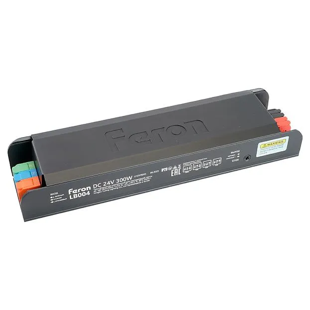 Трансформатор электронный для светодиодной ленты с плавным пуском и диммированием 300W 24V IP20, клипсы, Feron 52126 LB004