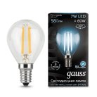 Лампа Gauss 105801207 филаментная E14 7W 4100К шар прозрачный Filament Globe