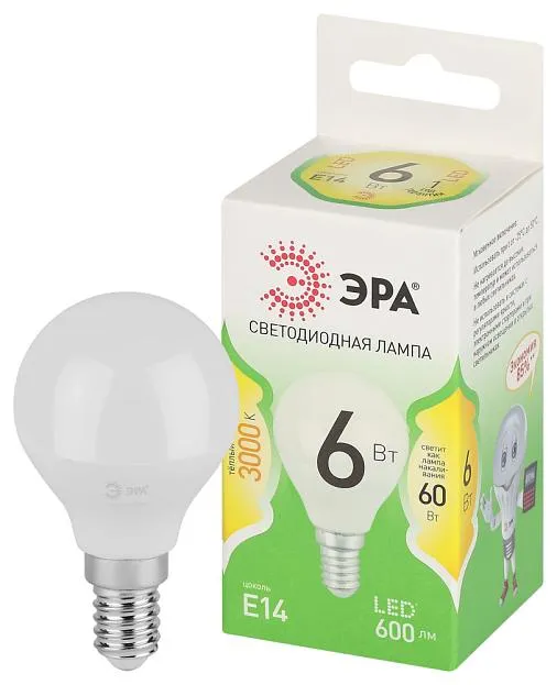 Лампочка светодиодная ЭРА LED P45-6W-830-E14 GL