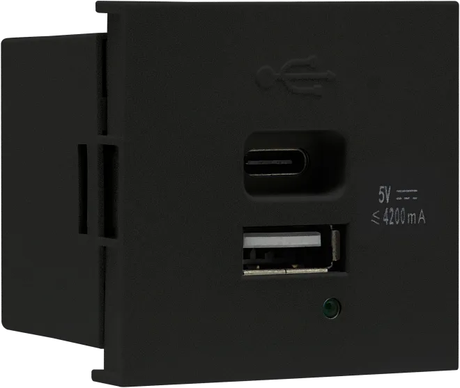 USB зарядное устройство, 4.2A , Type A + C, 2 мод., черн. матовая Donel DUSB4200ANF 45х45 USB зарядное устройство, 4.2A , Type A + C, 2 мод., черн. матовая Donel DUSB4200ANF 45х45