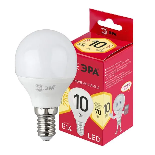 Лампочка светодиодная ЭРА LED P45-10W-827-E14 R