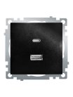 Розетка 2-местная USB + type C (механизм),  Stekker 50055 GLS10-7116-05, 250B, 3А, серия Катрин, черный