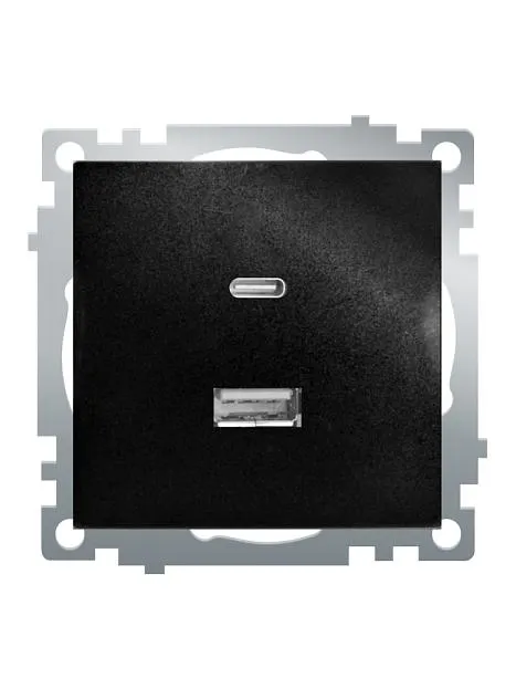 Розетка 2-местная USB + type C (механизм), Stekker 50055 GLS10-7116-05, 250B, 3А, серия Катрин, черный Розетка 2-местная USB + type C (механизм), Stekker 50055 GLS10-7116-05, 250B, 3А, серия Катрин, черный