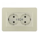 Розетка двойная с заземлением и шторками шампань с рамкой Arte Milano SET16-double-40-2 shampan
